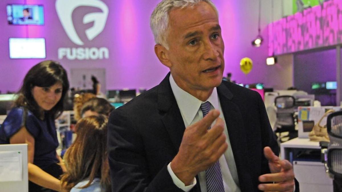 Jorge Ramos is shown in Fusion’s newsroom just days before it launched in October 2013.
