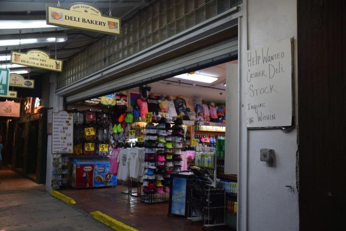A deli and souvenir shop in Key West puts out a sign looking for employees on Oct. 4. Many Keys businesses lost employees whose homes were destroyed in Hurricane Irma and can’t find alternate lodging in the Keys’ already expensive and limited real estate market.