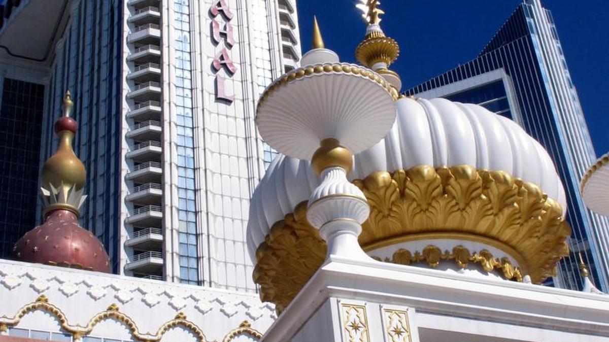 The name ‘Trump’ is already gone from the exterior of the former Trump Taj Mahal casino in Atlantic City, N.J.