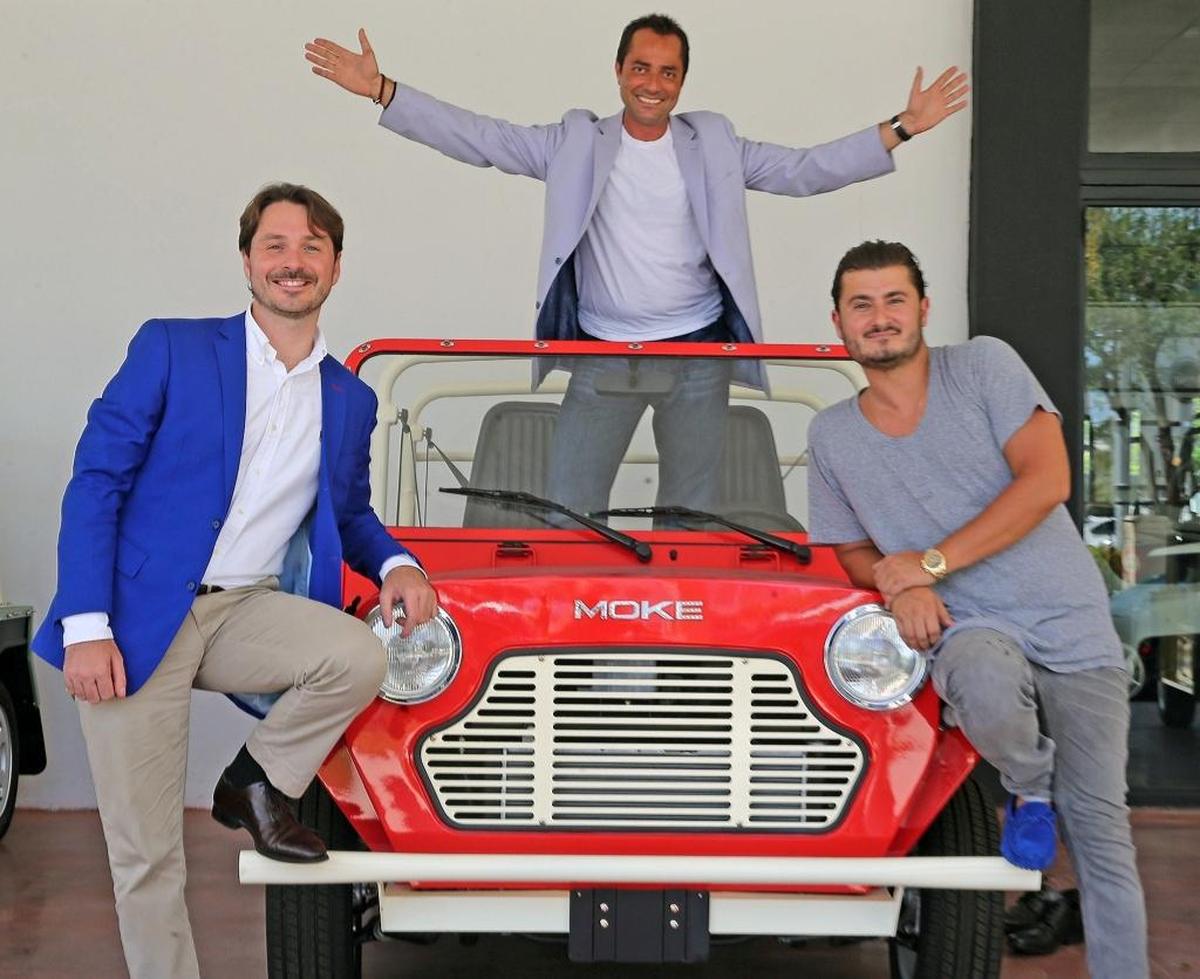 Henry Herazo, (center) Jordi Ricart (left) and John Temerian (right), posing at the dealership with a Moke, the beach buggy of the ‘60s and ‘70s, July 6, 2017. Moke USA is re-launching the iconic retro car with distribution based in Miami.