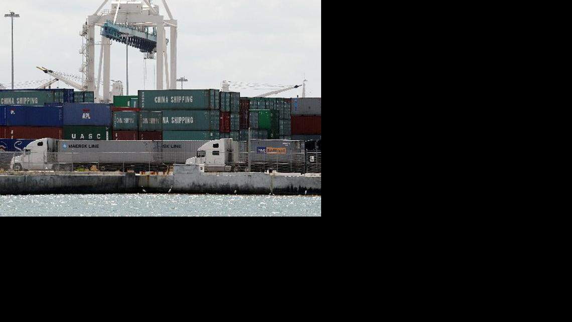 
In this Thursday, Oct. 7, 2010 photo, shipping containers are shown stacked for distribution at the Port of Miami in Miami. 
