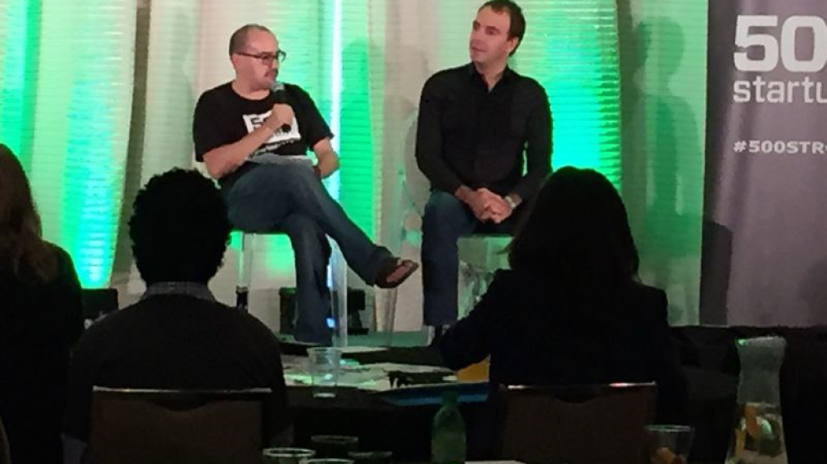 
500 Startups founder Dave McClure chats with investor Fabrice Grinda at PreMoney in March. 
