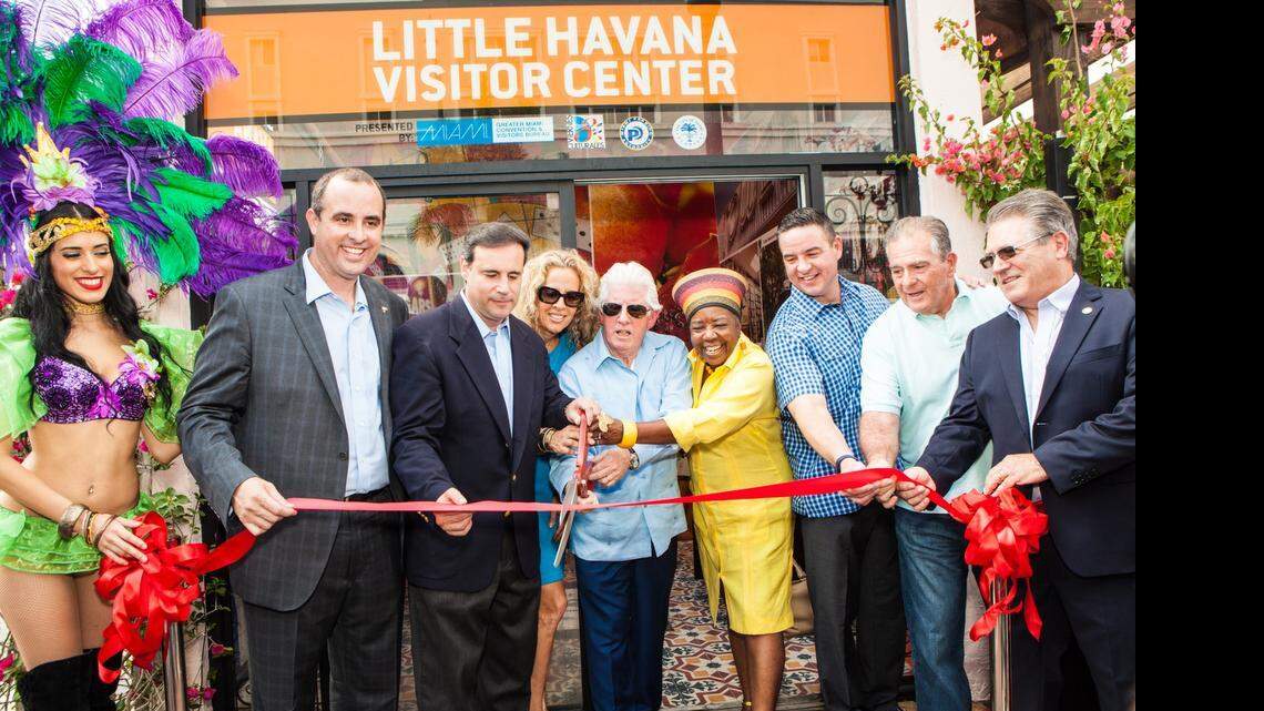 
Tourism promoters and local partners celebrate the opening of the new Little Havana Visitor Center on Friday.
