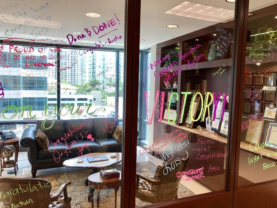 On May 8, 2017, a jury ruled in favor of Alan Levan and BankAtlantic, clearing them of investor fraud charges filed by the SEC in 2012. Employees of BBX, the former parent company of BankAtlantic, decorated Levan’s office windows with messages of congratulations at their Fort Lauderdale headquarters.
