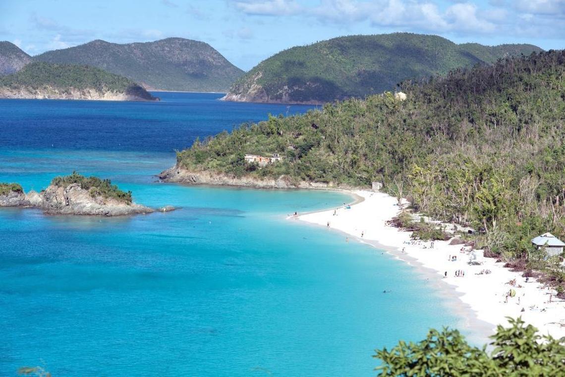 Trunk Bay in St. John, U.S. Virgin Islands about three months after the hurricanes in September 2017.