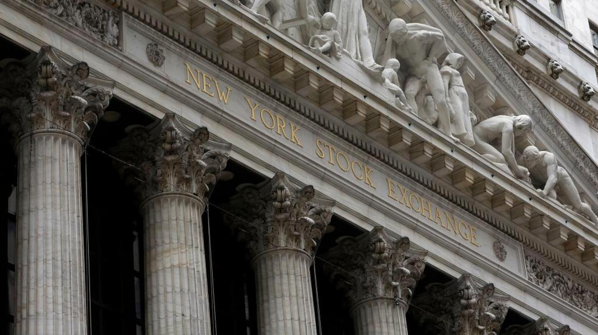This Thursday, Oct. 2, 2014, file photo, shows the facade of the New York Stock Exchange.