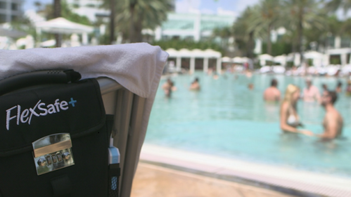 AquaVault came out with an improved version of its portable safe, called FlexSafe+. It includes an alarm and water-proof solar charger, and can be locked to a pool chair or other object.
