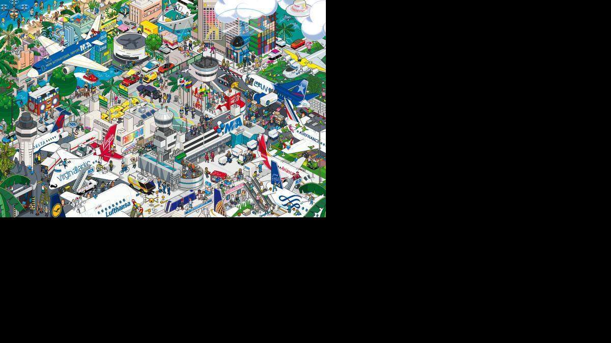
This pixelated cartoon by the eBoy collective, features Miami International Airport and its surrounding cities.
