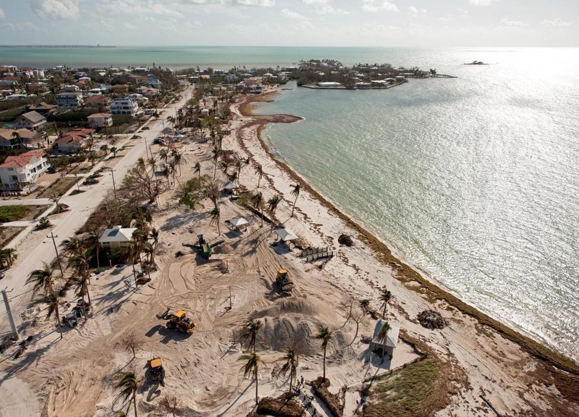 Workers use front-end loaders to restore Sombrero Beach Sunday, Oct. 1, 2017, in Marathon, Fla. Sunday marked the first day, since Hurricane Irma passed through the Florida Keys on Sept. 10, that Keys officials gave the green light for visitors to return to the island chain. While Key Largo and Key West were least impacted, other areas of the Keys, including Marathon, are still recovering.