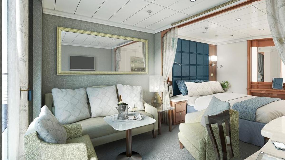 Rendering of new suites aboard Regent Seven Seas Cruises. Its three existing ships will undergo a $125 million renovation over the next three years to upgrade and unify the fleet.