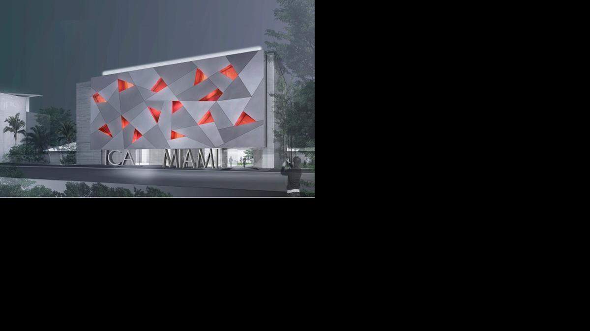 
NIGHT BRIGHT: Preliminary artistic rendering of the south facade of the proposed Institute of Contemporary Art, Miami (ICA) on Northeast 41st Street in Miami’s Design District features lighted panels that will change colors.
