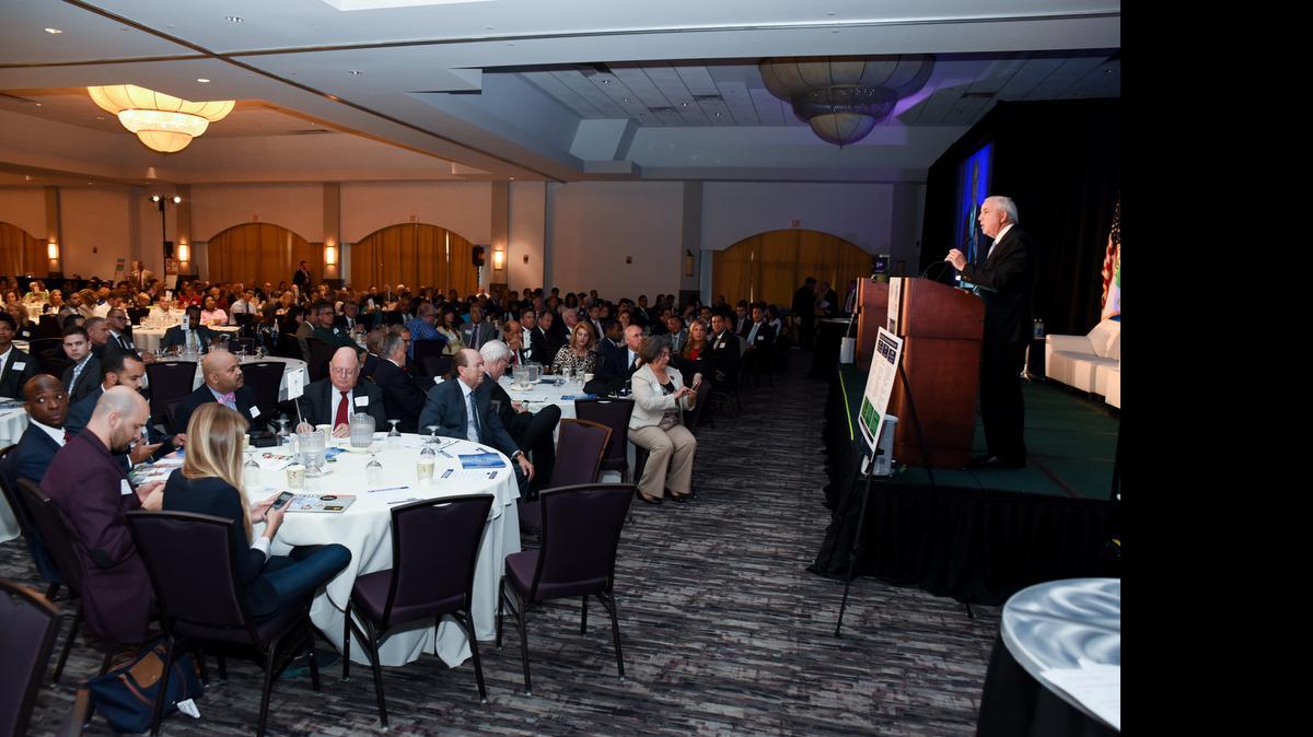 
Miami-Dade Mayor Carlos Gimenez addresses the room at the Beacon Council’s annual One Community One Goal meeting on July 22, 2015.
