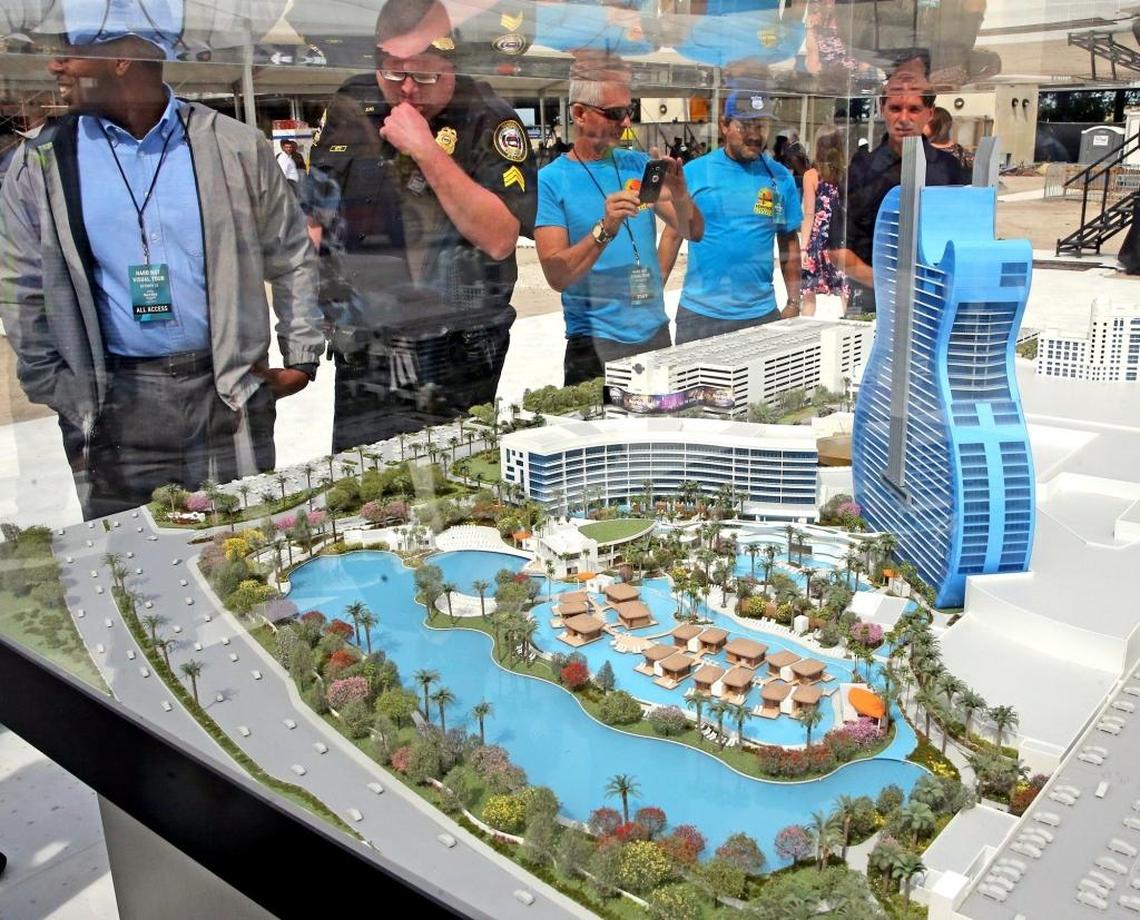A model of the new guitar-shaped hotel on display at an event to preview the new hotel at the Seminole Hard Rock Hotel & Casino in Hollywood, Florida, on Oct. 25.