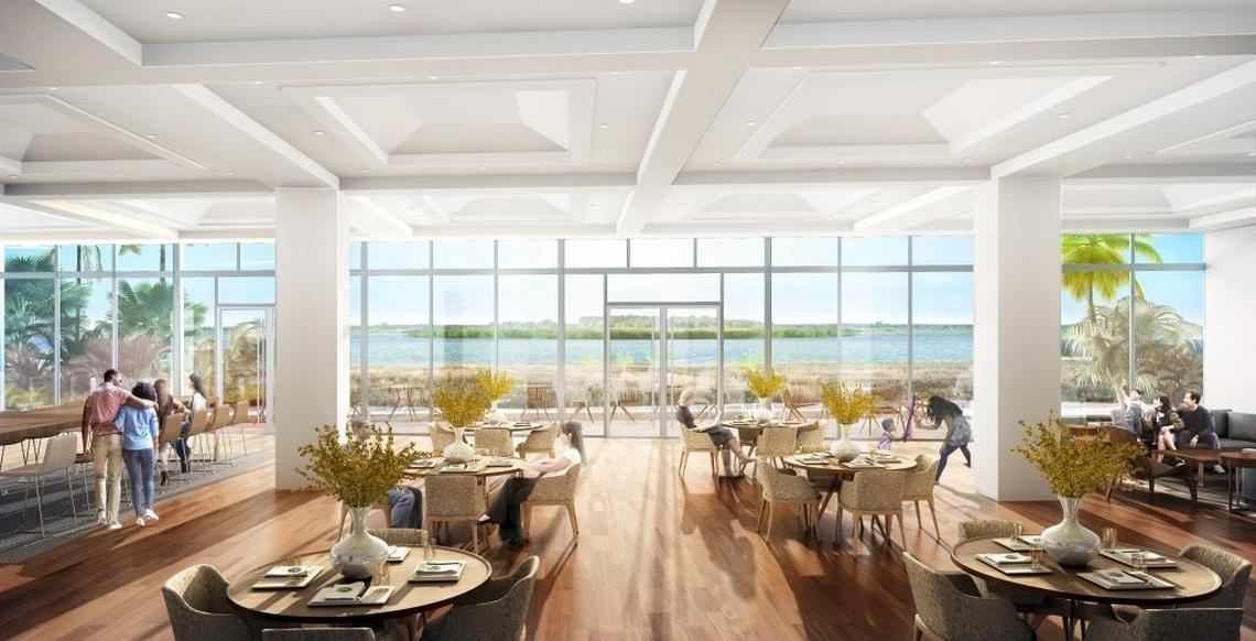 Architectural rendering of the new $4 million Harvey W. Seeds American Legion Post 29 headquarters and campus planned by Global City Development and Midtown Group as part of its five-story, 237-unit Legions West mixed-use apartment complex at 6445 NE Seventh Ave. in Miami.