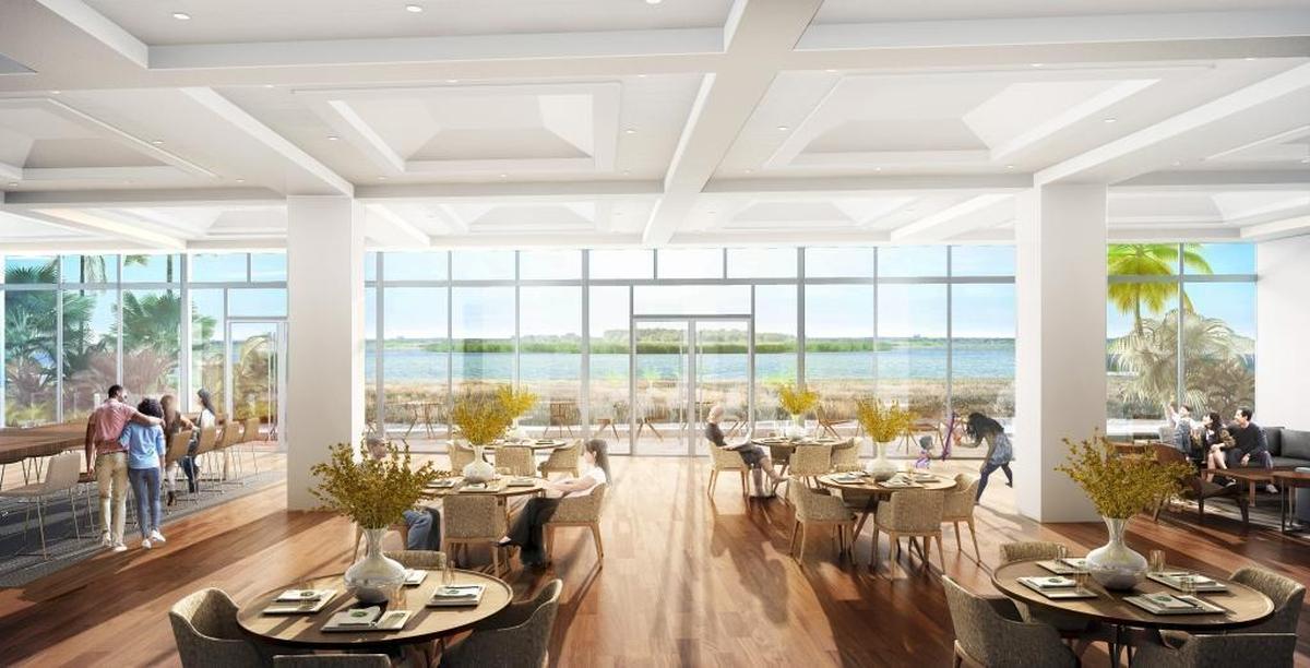 Architectural rendering of the new $4 million Harvey W. Seeds American Legion Post 29 headquarters and campus planned by Global City Development and Midtown Group as part of its five-story, 237-unit Legions West mixed-use apartment complex at 6445 NE Seventh Ave. in Miami.