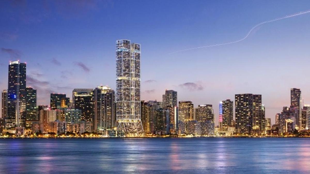 A rendering shows two proposed towers in Brickell designed by renowned British architect Lord Norman Foster.