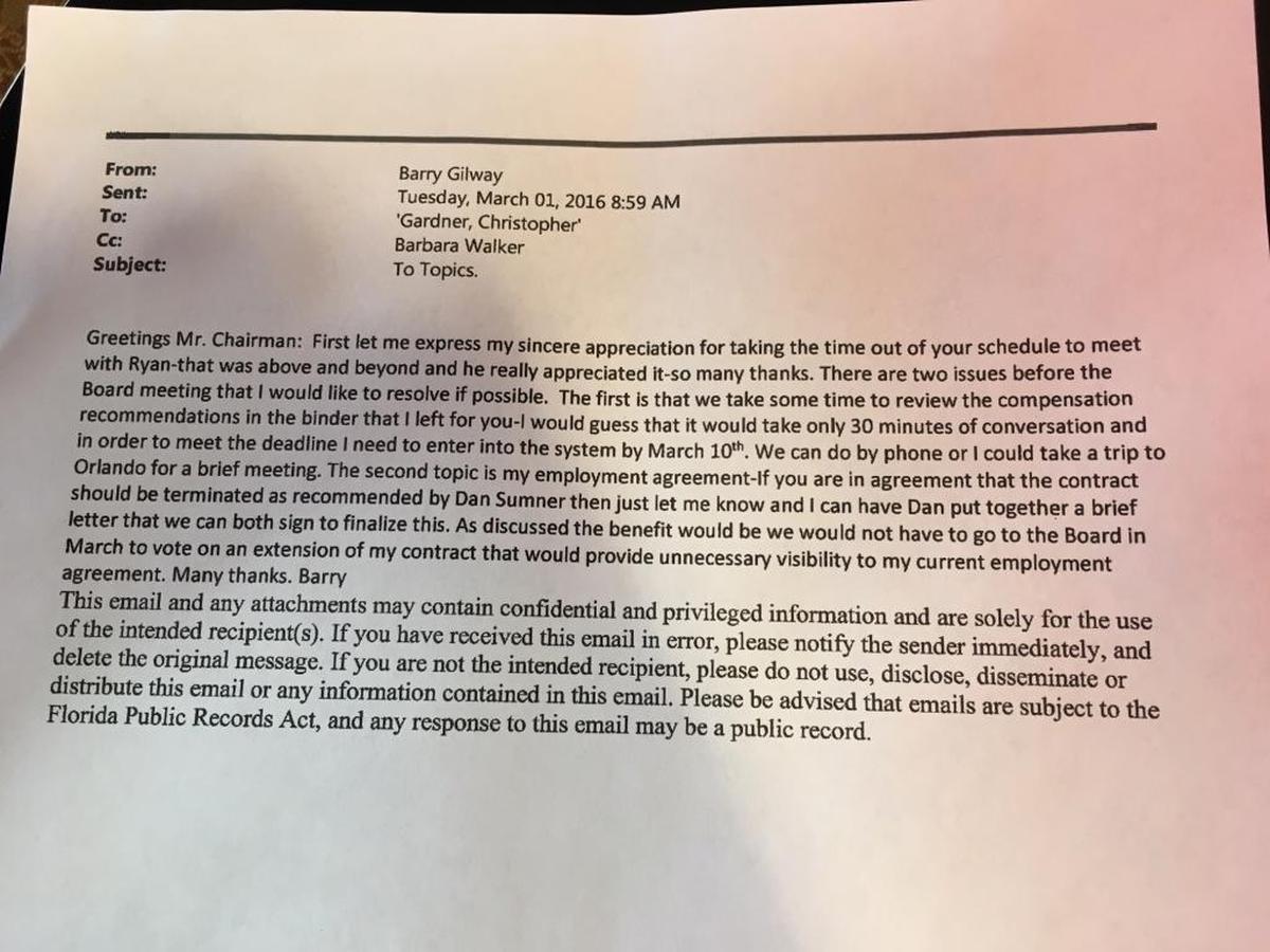 This is a copy of the email sent by Citizens CEO Barry Gilway to the chairman of the board.