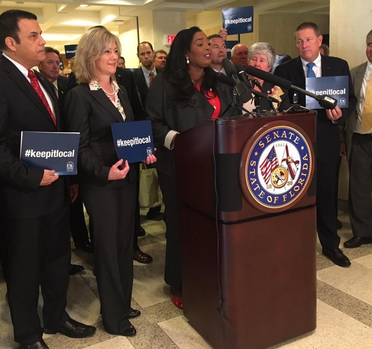 Broward County Mayor Barbara Sharief speaks out against a legislative bill that would increase Florida’s homestead exemption.