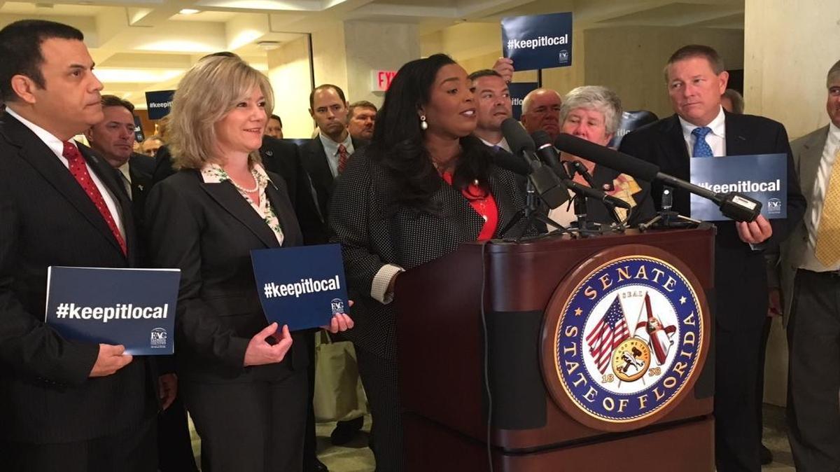 Barbara Sharief, shown here are the podium in a 2017 photo, is running to replace Alcee Hasting representing Florida’s 20th congressional district.  