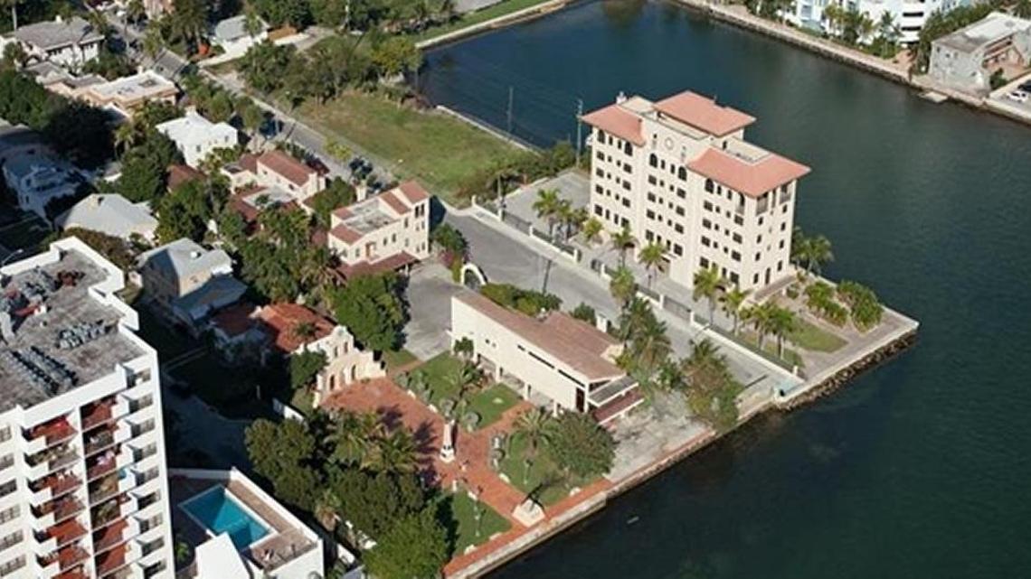 An aerial photo shows the two-acre parcel of low-rise buildings in Edgewater bought by Russian condo developer Vladislav Doronin.