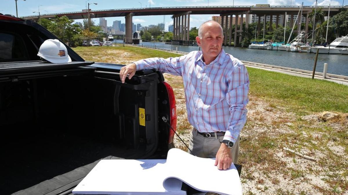 
Developer Andrew Hellinger at the site of his planned River Landing development on the Miami River in June.
