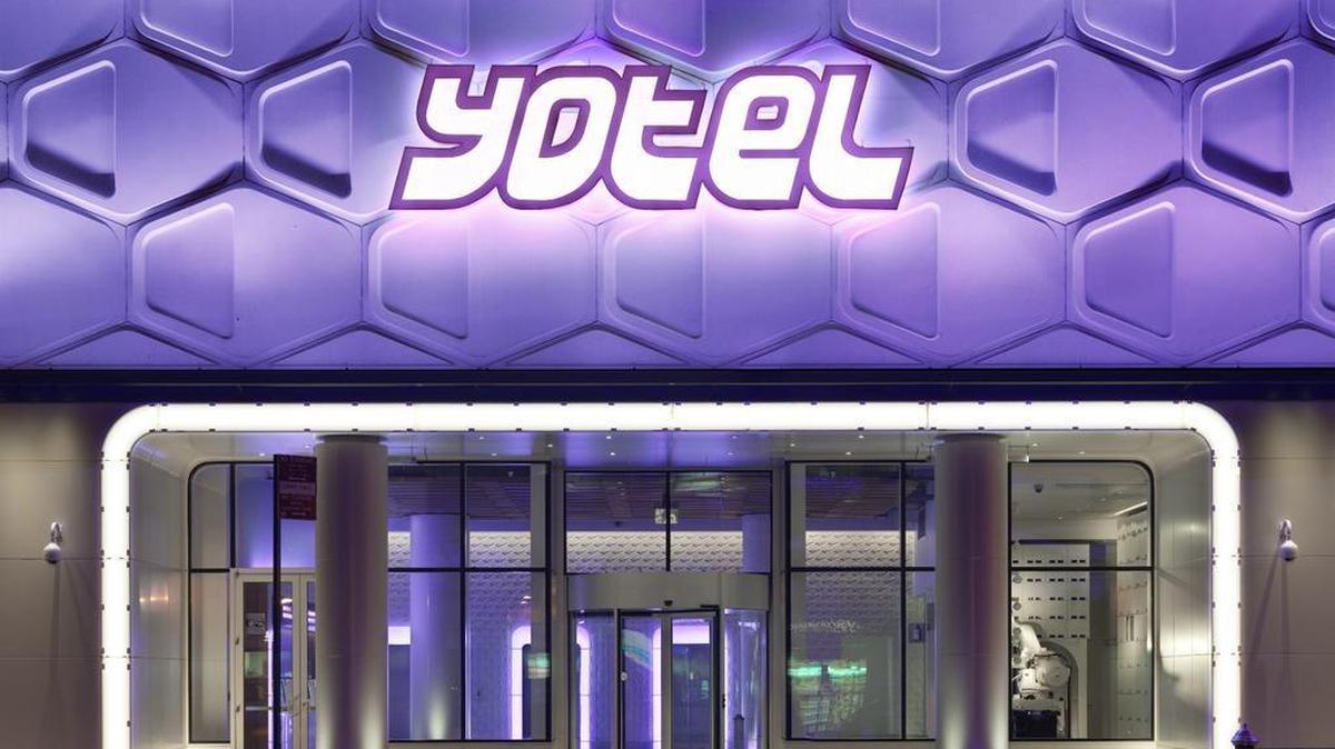 Exterior shot of the Yotel New York Times Square hotel.