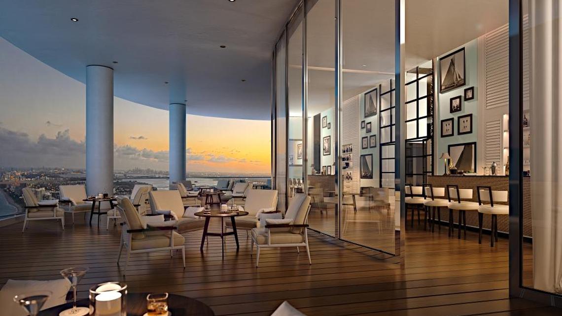 Rendering of the club room terrace at the penthouses at the Ritz-Carlton Residences in Sunny Isles Beach. The top two floor penthouses have sold for $16.5 million and $21 million.