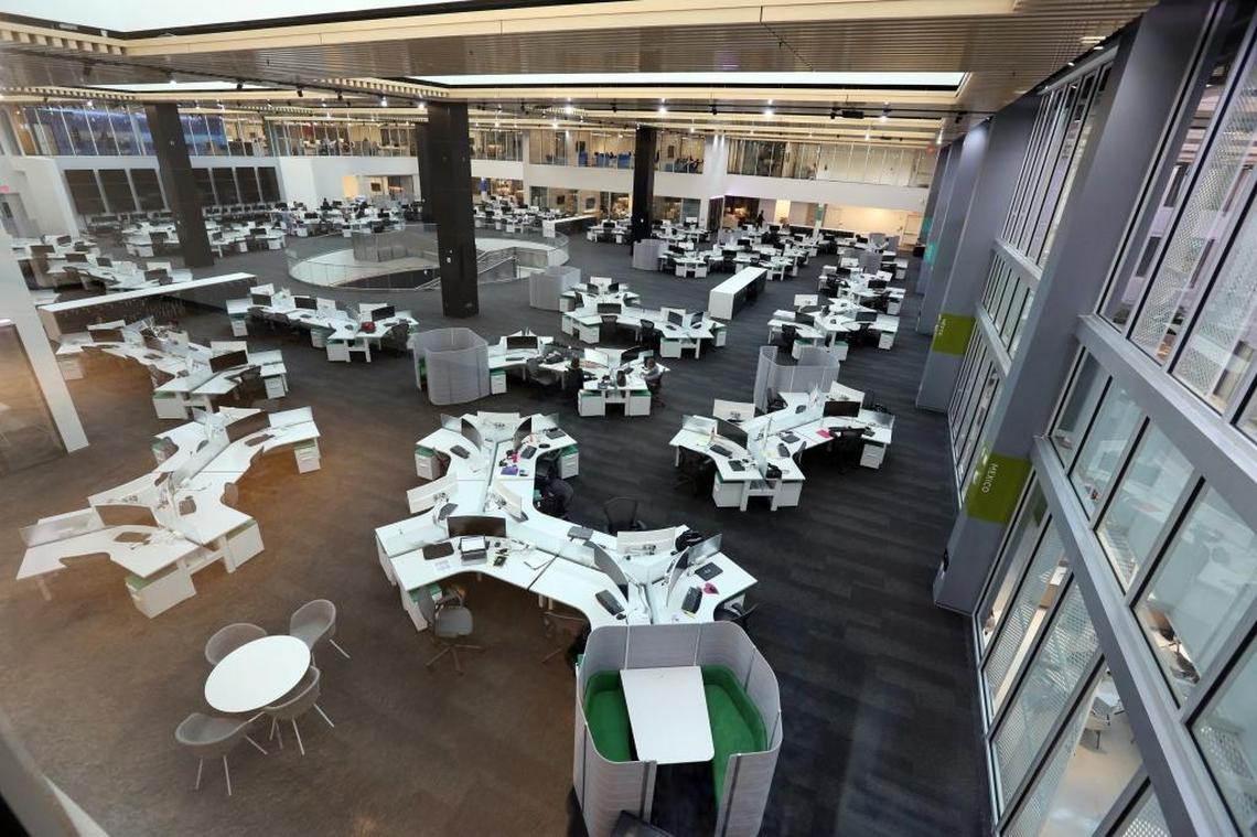 The sprawling newsroom sits on the second floor of the brand new Telemundo Center. The Spanish-language TV giant is inaugurating its new state-of-the-art, $250 million HQ building on Monday, April 9, 2018, that will bring all of the company’s various arms — corporate, news department, creative — under one giant roof.