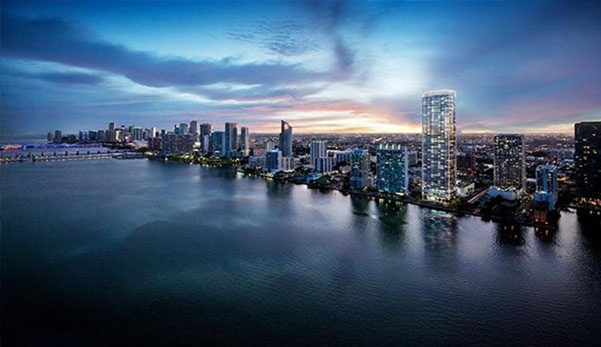 Artist rendering of the 57-story Missoni Baia tower in Edgewater, which broke ground this week