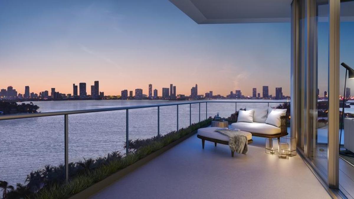 A rendering shows the Biscayne Bay views from a planned, eight-story condo at 3900 Alton Rd. in Miami Beach.