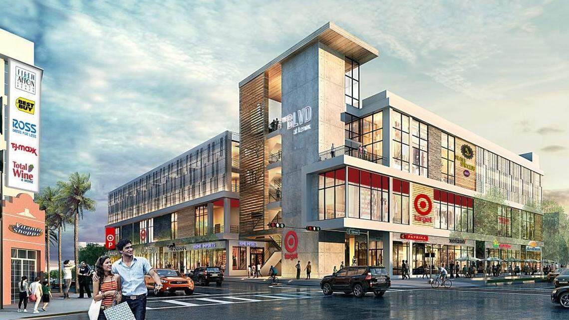 A rendering of the BLVD at Lenox retail center, which will be located at 1045 Fifth St. in Miami Beach. The center, designed by Zyscovich Architects, will be anchored by a 33,000 square-foot Target store.