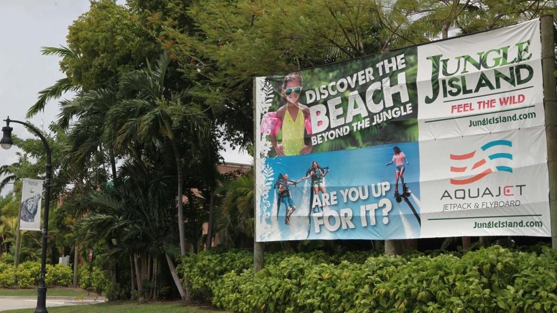 A banner located at the Jungle Island property photographed on Thursday, September 1, 2016.