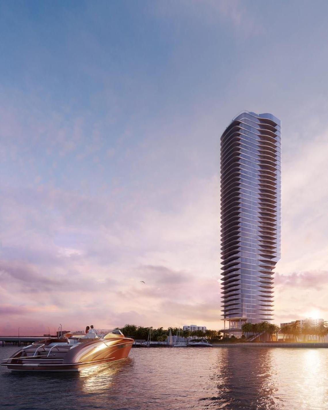 Architectural rendering of the new 47-story luxury condo tower Una, to be located at 175 SE 25th Rd. in Brickell.