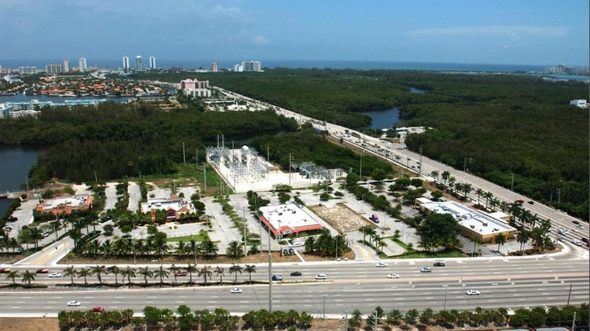 
An aerial view of the 2.2-acre site that sold for $23.5 million in North Miami Beach. The land currently houses Dean’s Gold strip club.
