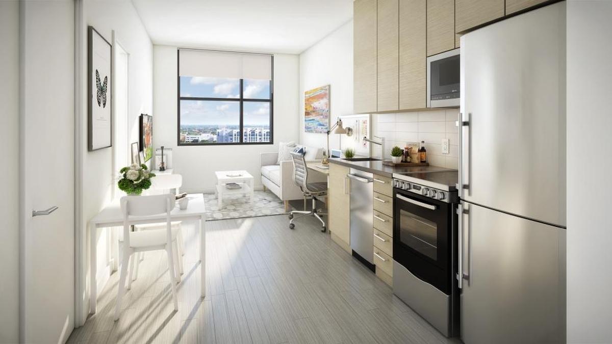 The interior of a one-bedroom unit at the University Residences building at 740 SW 109th Ave. Rents for one-bedroom apartments will start at $1,500.