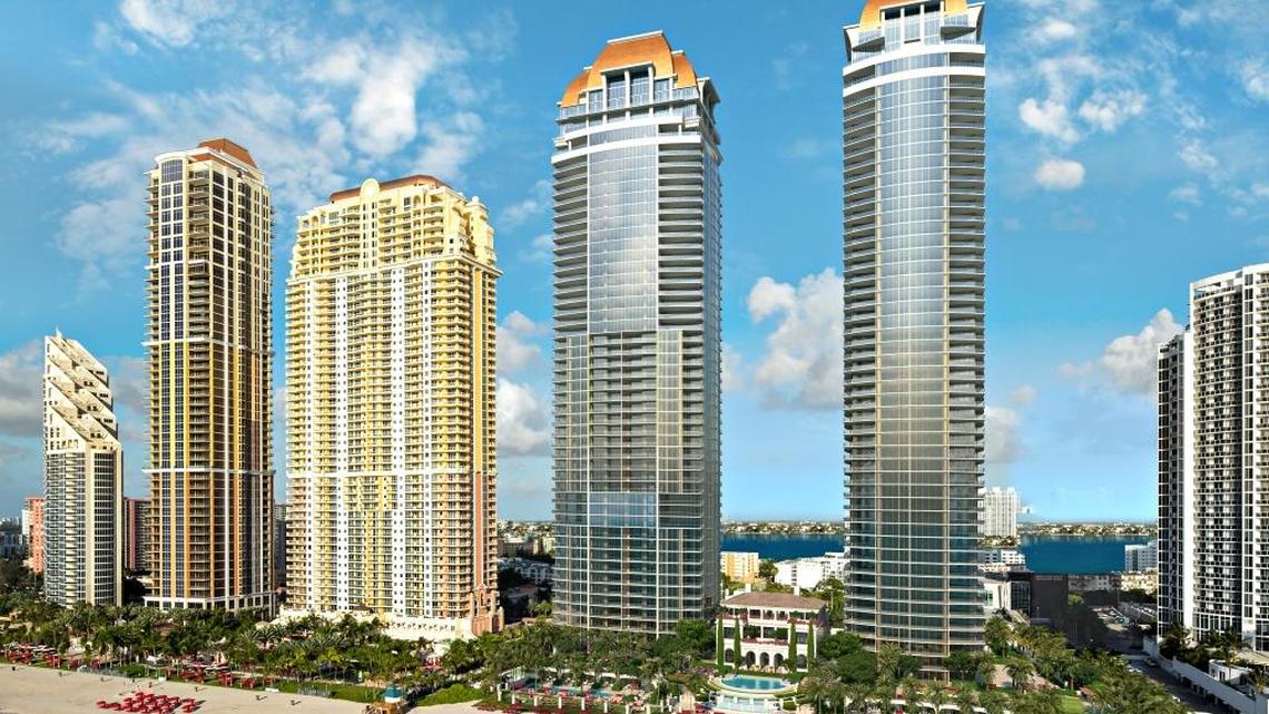 A rendering shows the Estates at Acqualina. Because of a slowing luxury real estate market, developer Jules Trump has delayed building one of two planned towers.