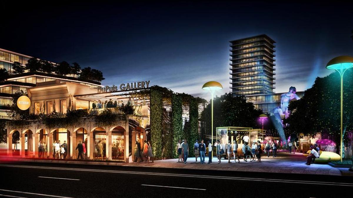Conceptual rendering of the proposed park and promenade at the Magic City Innovation District, which would incorporate the historic DuPuis building on NE Second Ave. and 60th Street.