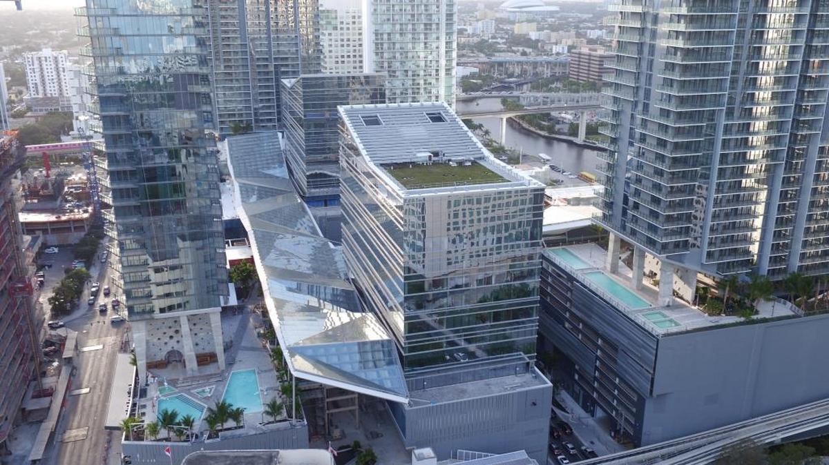 An aerial view of the REACH condo tower, which is part of the Brickell City Centre project.