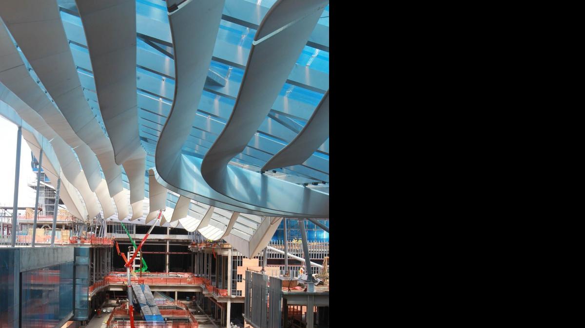 
A view of the three-story, open-air, luxury shopping mall, complete with $30 million climate ribbon, being built at Brickell City Centre. 
