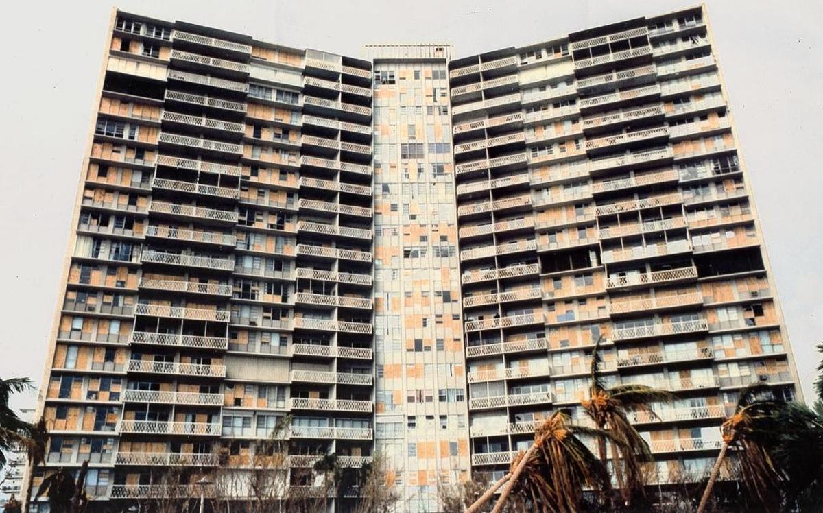 Hurricane Andrew blew out most of the windows at the Brickell Townhouse condo tower in 1992.