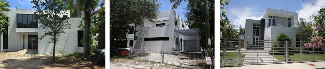 More of the modernist white houses appearing throughout Coconut Grove with little landscaping and few trees.