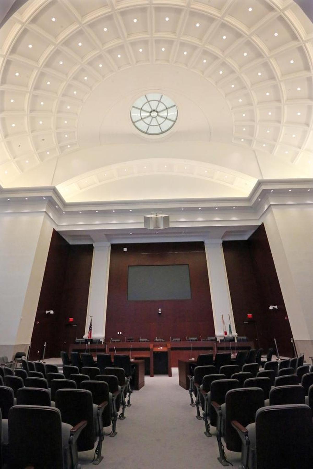 The Council Chamber inside of the new Homestead City Hall, designed by Rodriguez & Quiroga.