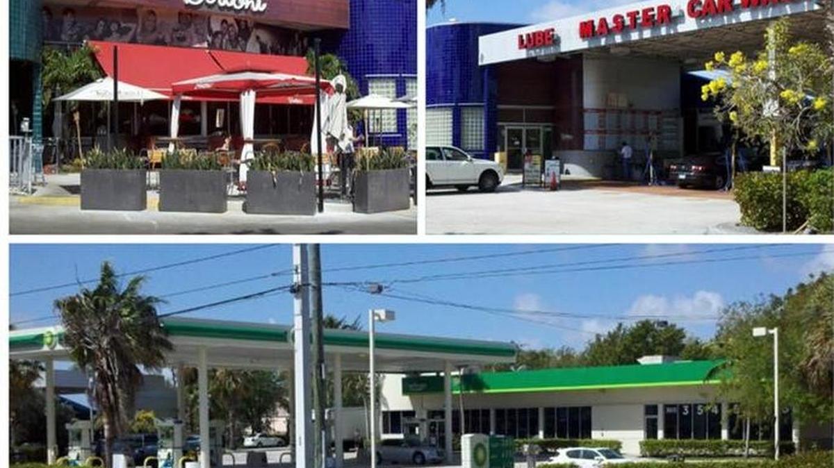 The businesses that currently occupy the North Miami Beach land that sold for $14.9 million on Wednesday.