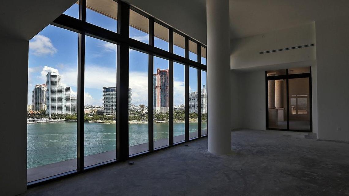 The view from an unfinished penthouse condominium at the Palazzo del Sol condo project on Fisher Island in September.