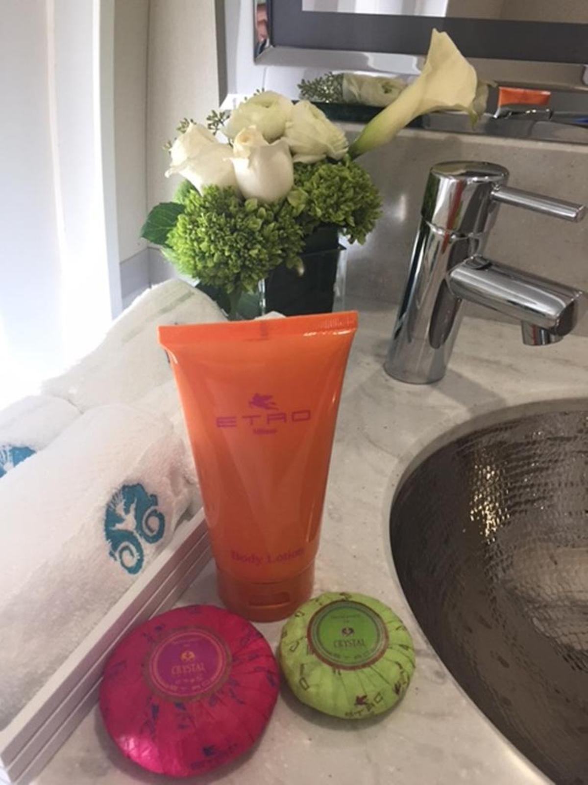 Among amenities aboard Crystal Skye are toiletries by Etro.
