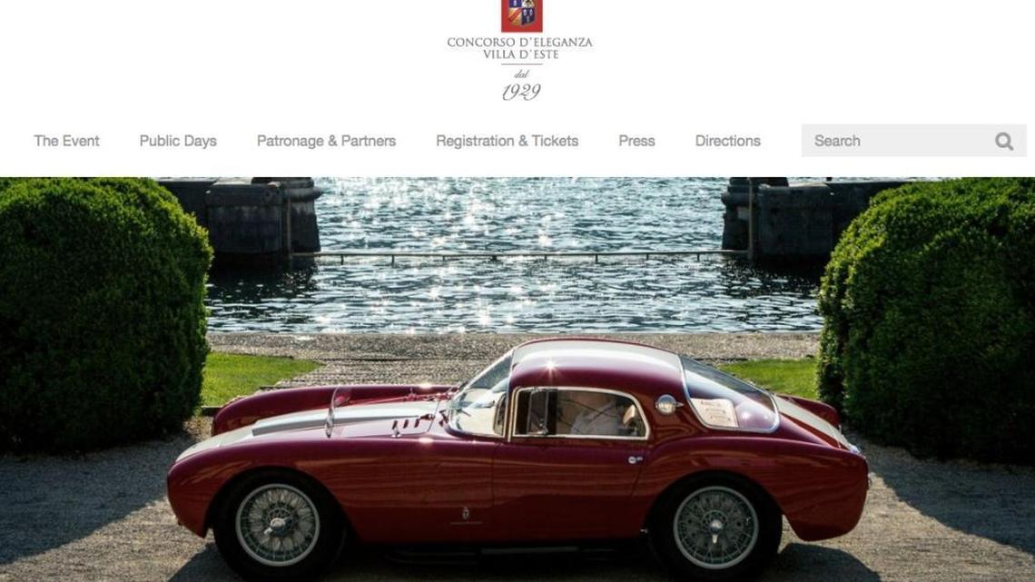 Screenshot for website for the Concours d’ Elegance at Villa d’Este in Italy. The new Basel-owned car show will bear some similar elements to it, but will expand the concept further.