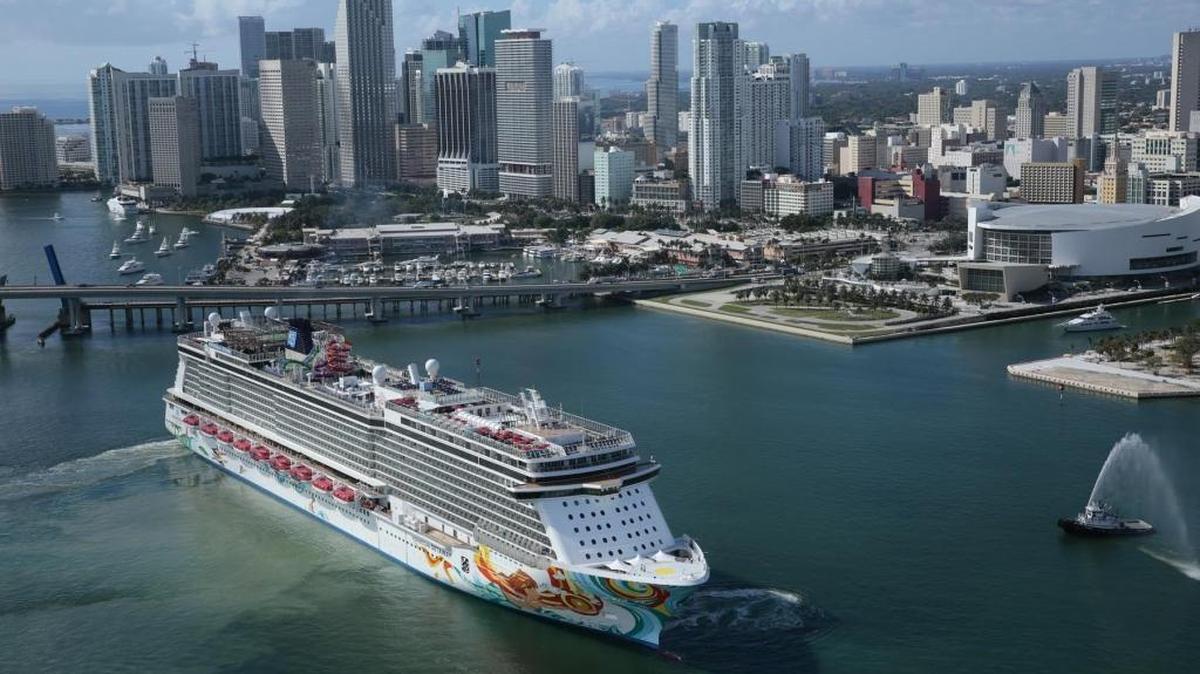 Norwegian Cruise Line’s Norwegian Getaway cruise ship is shown near PortMiami.