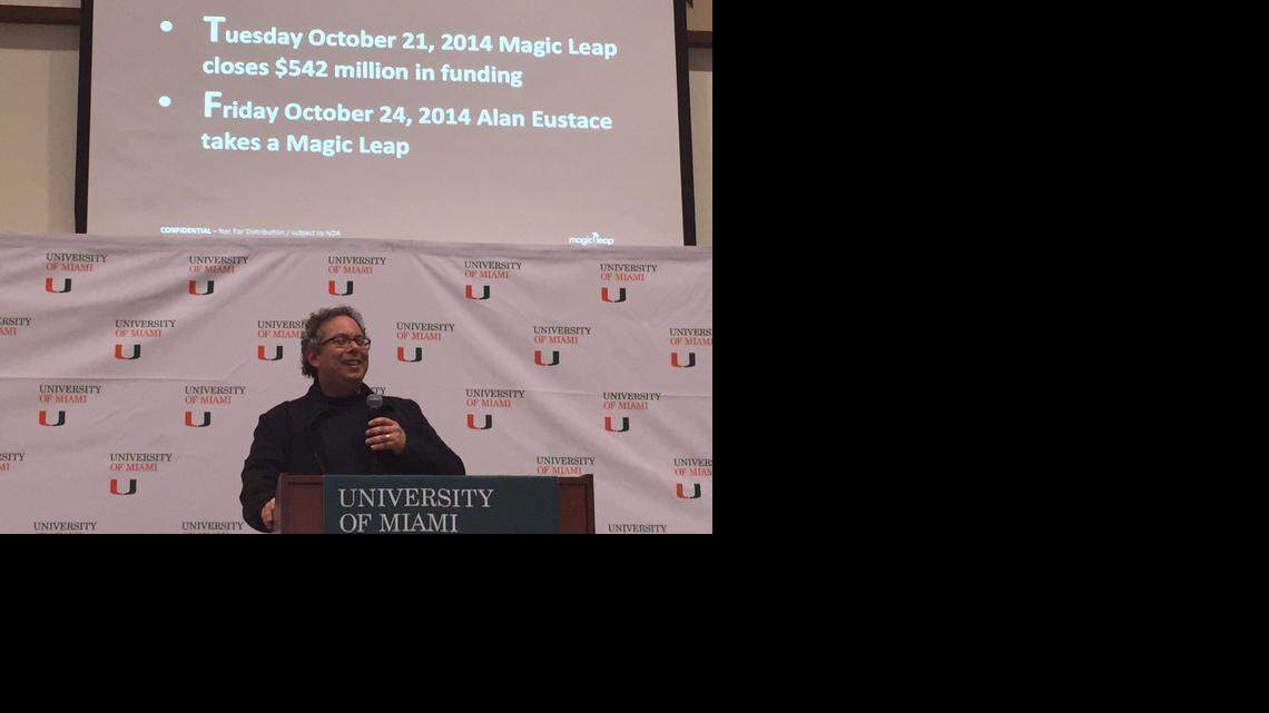 
Rony Abovitz, CEO of Magic Leap and an alumnus of the University of Miami’s College of Engineering, speaks to a several hundred students and alumni at a University of Miami Engineering Week forum.
