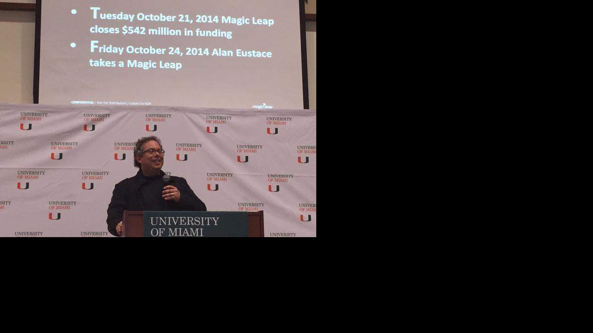 
Rony Abovitz, CEO of Magic Leap and an alumnus of the University of Miami’s College of Engineering, speaks to a several hundred students and alumni at a University of Miami Engineering Week forum.
