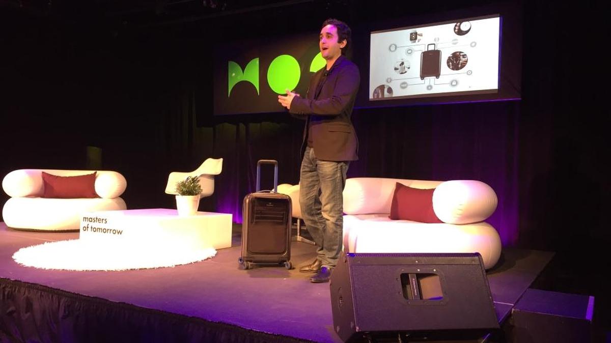 Diego Saez-Gil, CEO of the San Francisco-based startup Bluesmart, shows his company’s smart suitcase and talks about the future of travel at the Masters of Tomorrow Summit in Wynwood on Wednesday.